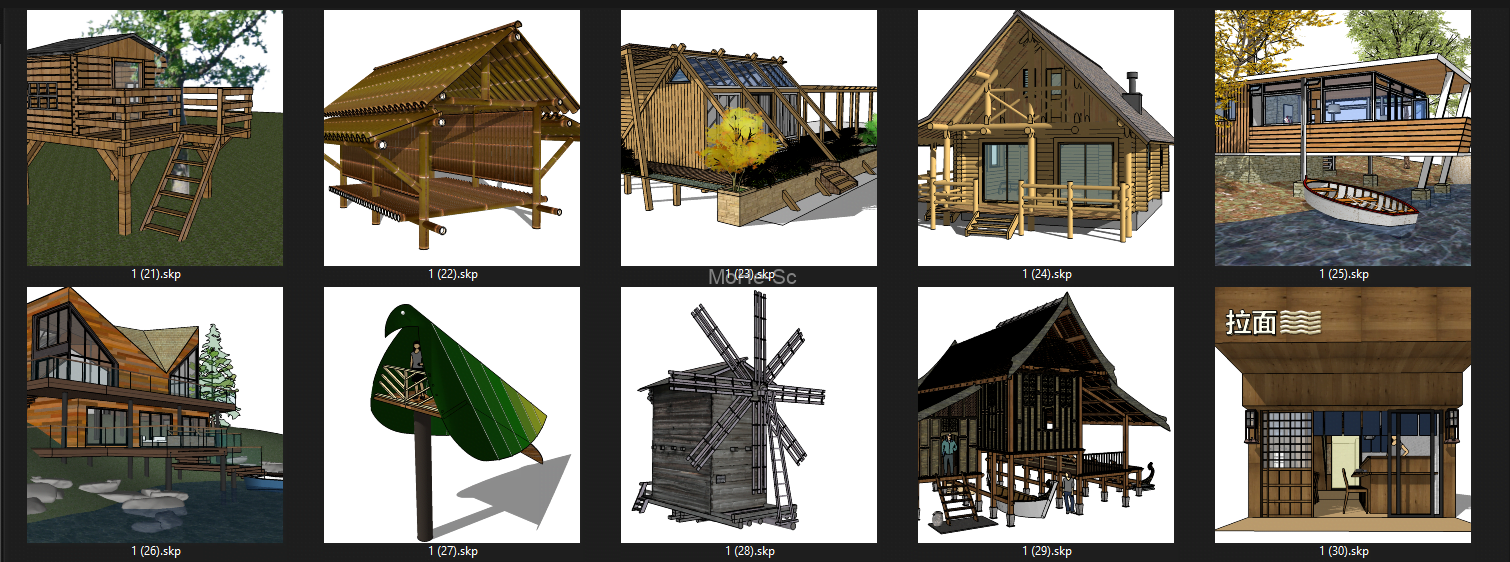 SU户外民宿木屋32款模型素材 -2