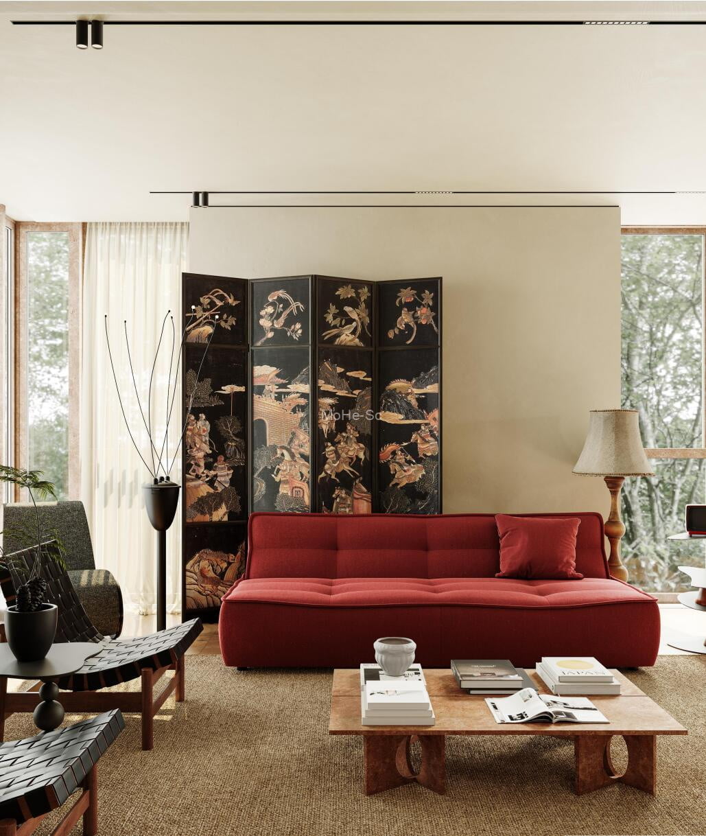 莫来视觉模型第四期_现代奶油风客餐厅3D模型Ⅰ -5