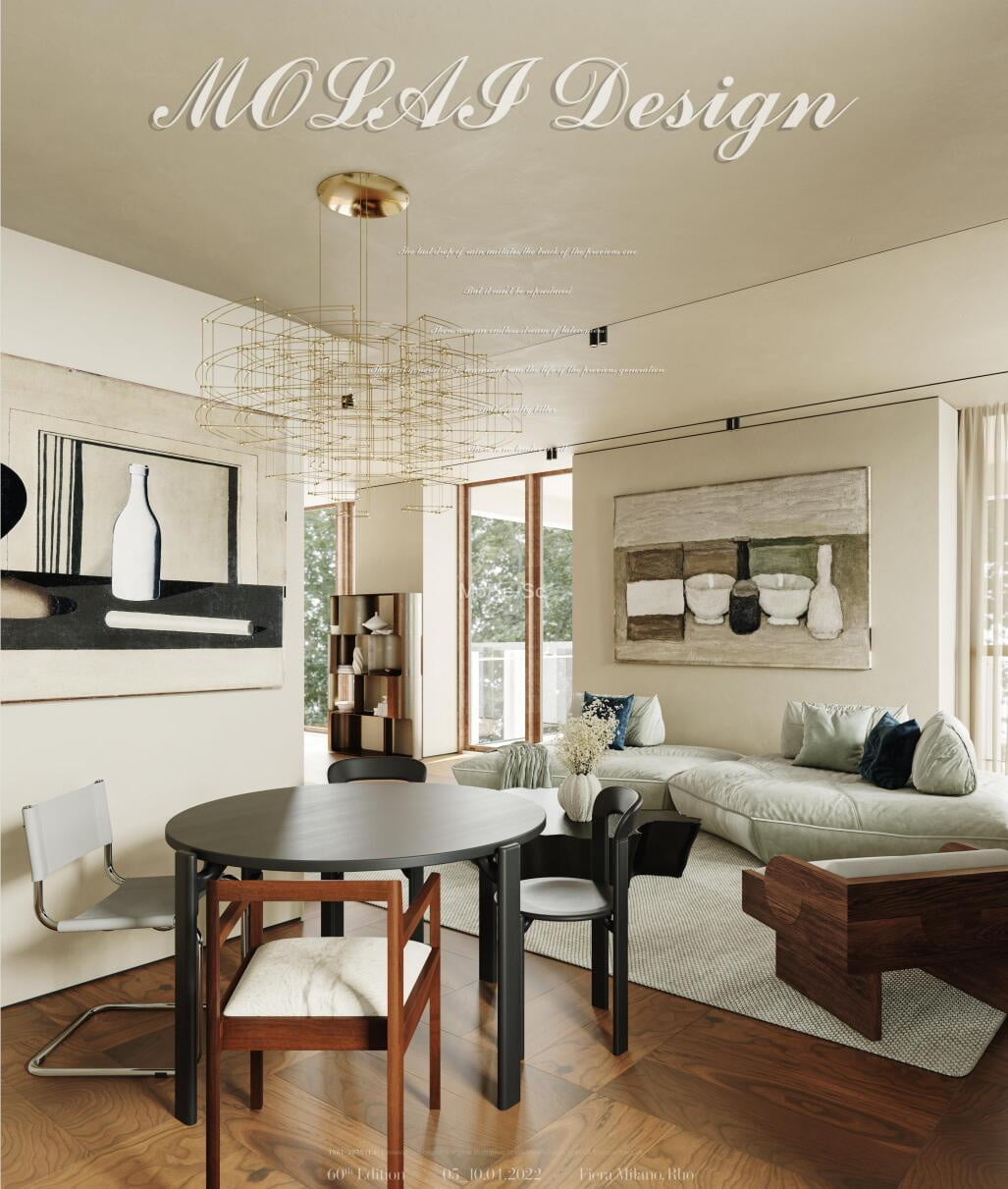 莫来视觉模型第四期_现代奶油风客餐厅3D模型Ⅰ -2