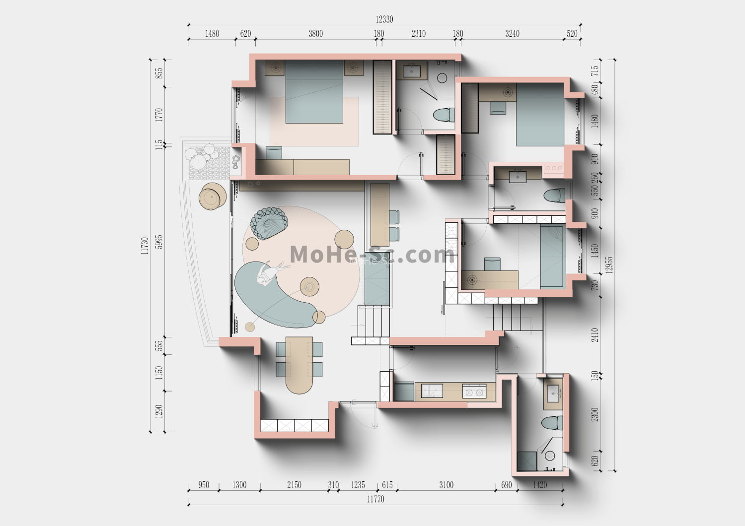 2023年最新34套网红PS家装流行设计风格彩平素材[含PSD文件] -3