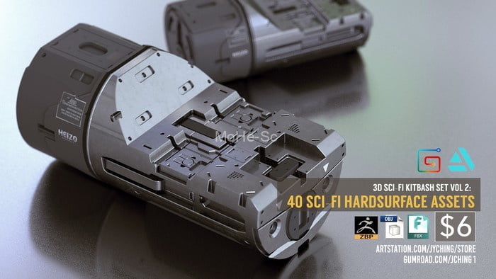 40个科幻机械零件3D模型 3D Kitbash Set Vol.2 – 40 Sci-Fi Assets (ZBP/FBX/OBJ格式) -3