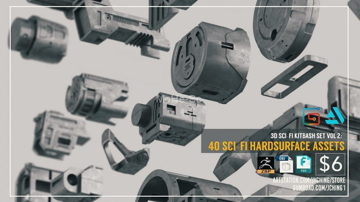40个科幻机械零件3D模型 3D Kitbash Set Vol.2 – 40 Sci-Fi Assets (ZBP/FBX/OBJ格式) -8