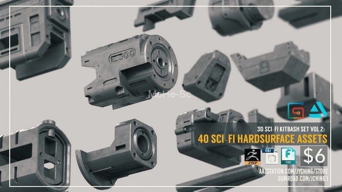40个科幻机械零件3D模型 3D Kitbash Set Vol.2 – 40 Sci-Fi Assets (ZBP/FBX/OBJ格式) -7