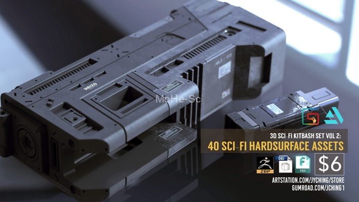 40个科幻机械零件3D模型 3D Kitbash Set Vol.2 – 40 Sci-Fi Assets (ZBP/FBX/OBJ格式) -4