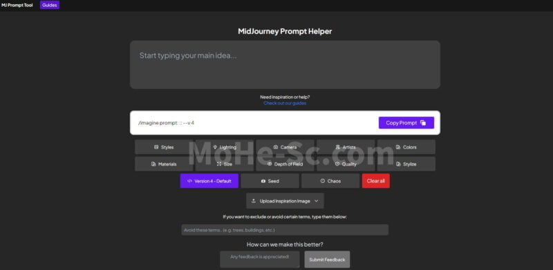 MidJourney 关键词助手，辅助AI智能绘图生成工具，额外加入灯光、艺术家等效果-MOHE素材库-设计行业的乐园，各类素材的矿山！
