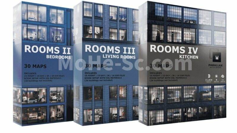 WParallax Bundle 2 One-Click-Interiors for Archviz  EXROSL透视贴图-MOHE素材库-设计行业的乐园，各类素材的矿山！