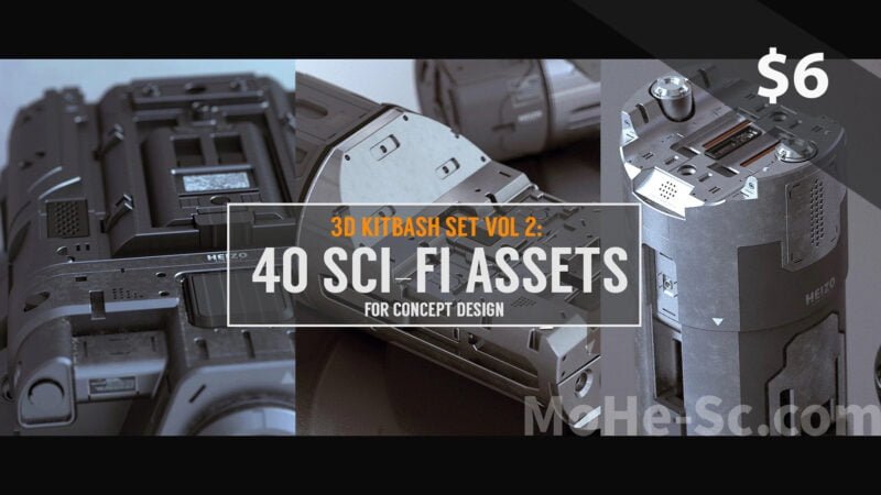 40个科幻机械零件3D模型 3D Kitbash Set Vol.2 – 40 Sci-Fi Assets (ZBP/FBX/OBJ格式)-MOHE素材库-设计行业的乐园，各类素材的矿山！