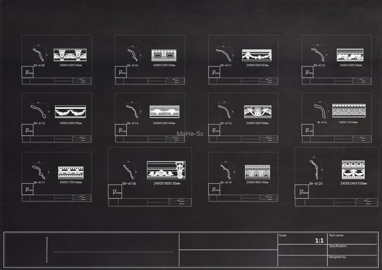 2023年最新法式奶油风雕花角线CAD图库合集 -10