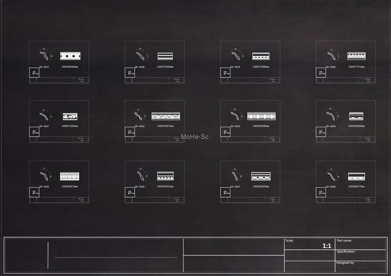2023年最新法式奶油风雕花角线CAD图库合集 -5