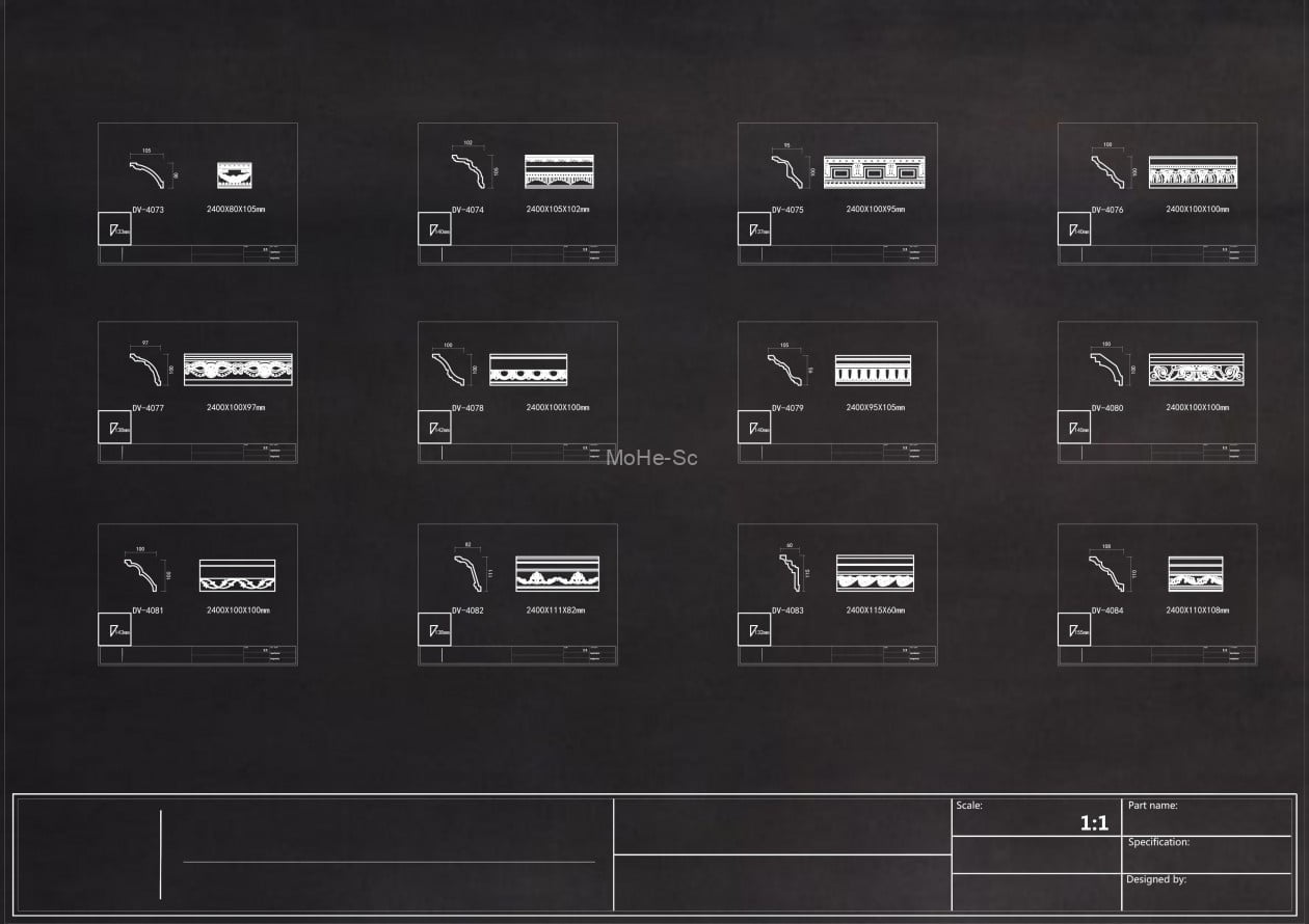 2023年最新法式奶油风雕花角线CAD图库合集 -8