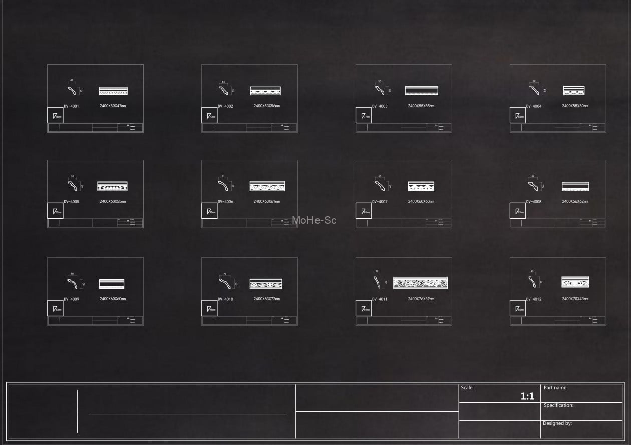 2023年最新法式奶油风雕花角线CAD图库合集 -2