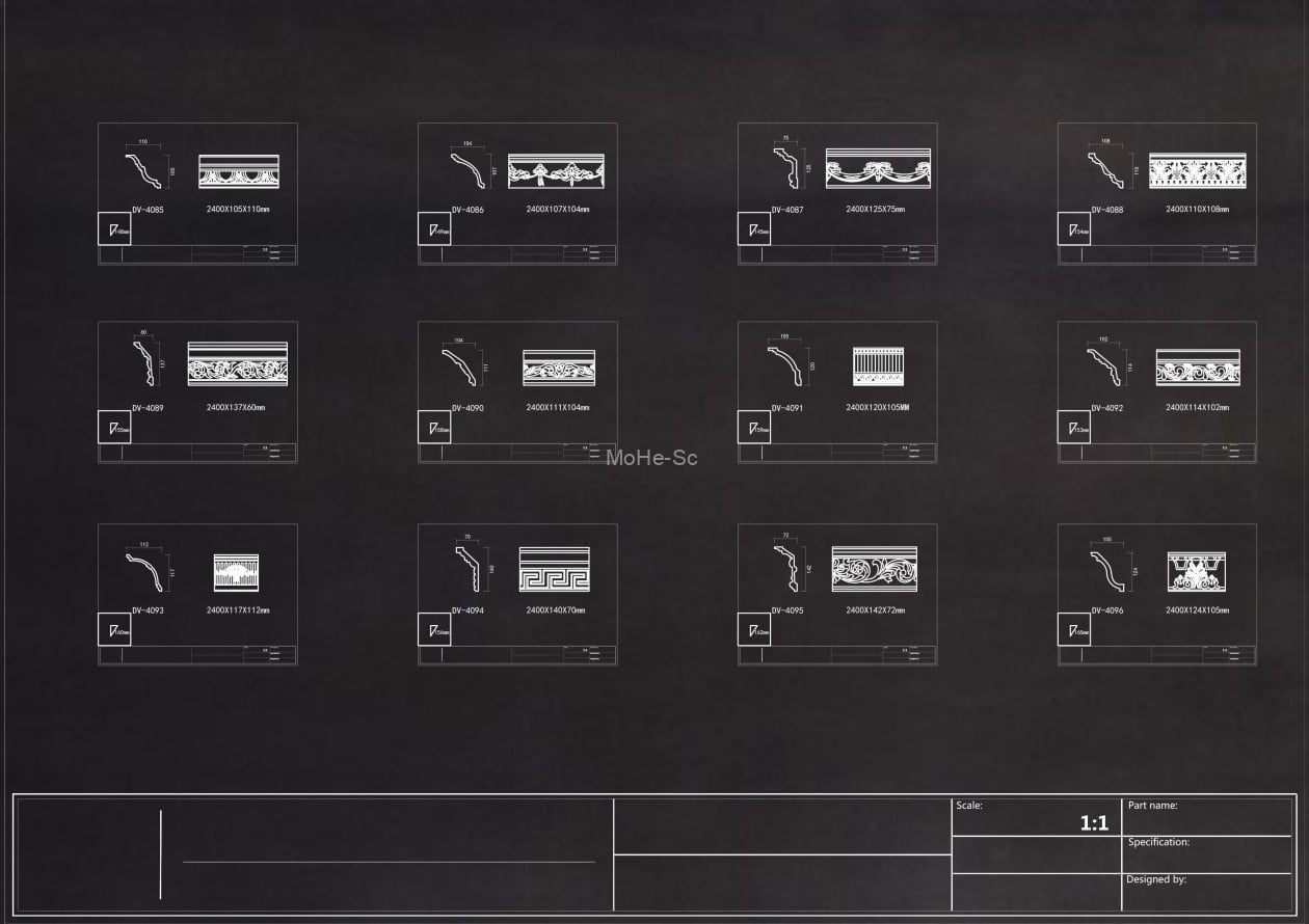 2023年最新法式奶油风雕花角线CAD图库合集 -9