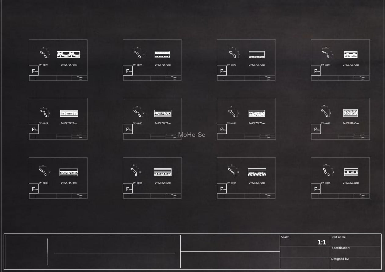 2023年最新法式奶油风雕花角线CAD图库合集 -4