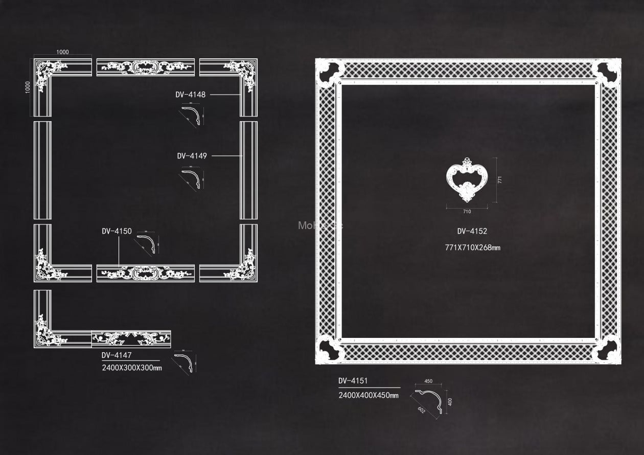 2023年最新法式奶油风雕花角线CAD图库合集 -12