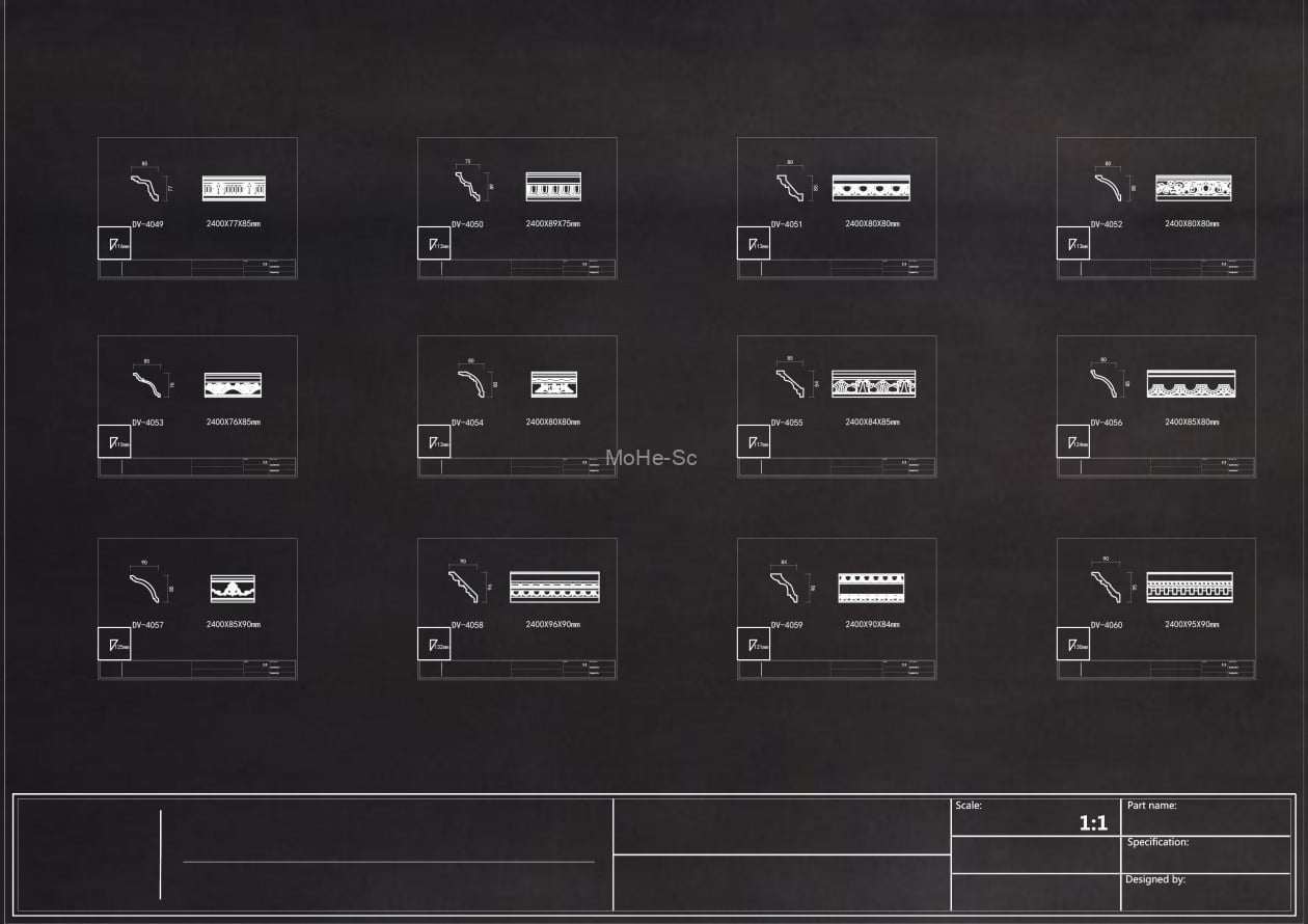 2023年最新法式奶油风雕花角线CAD图库合集 -6
