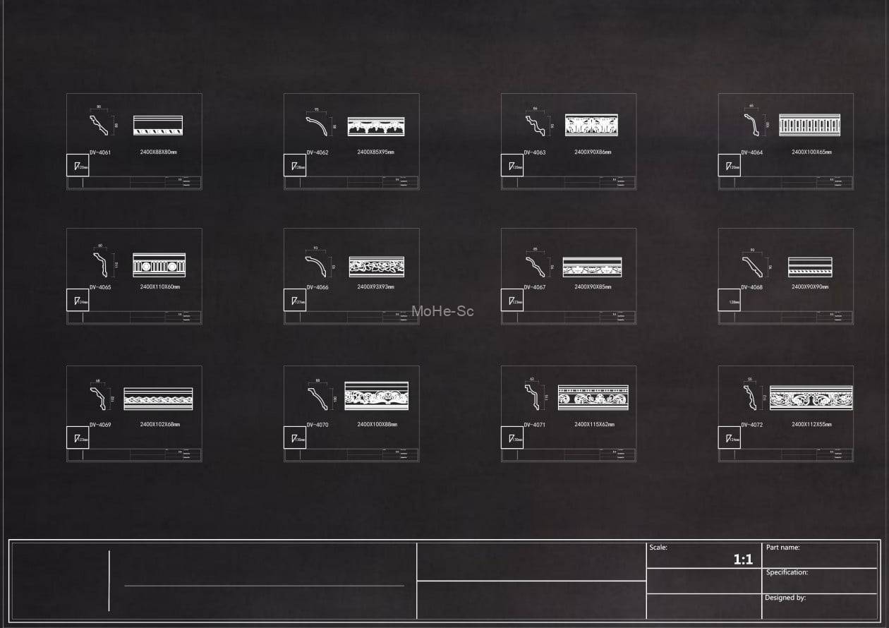 2023年最新法式奶油风雕花角线CAD图库合集 -7
