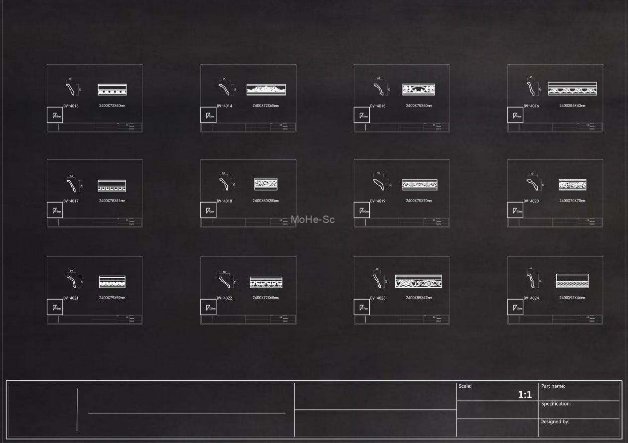 2023年最新法式奶油风雕花角线CAD图库合集 -3
