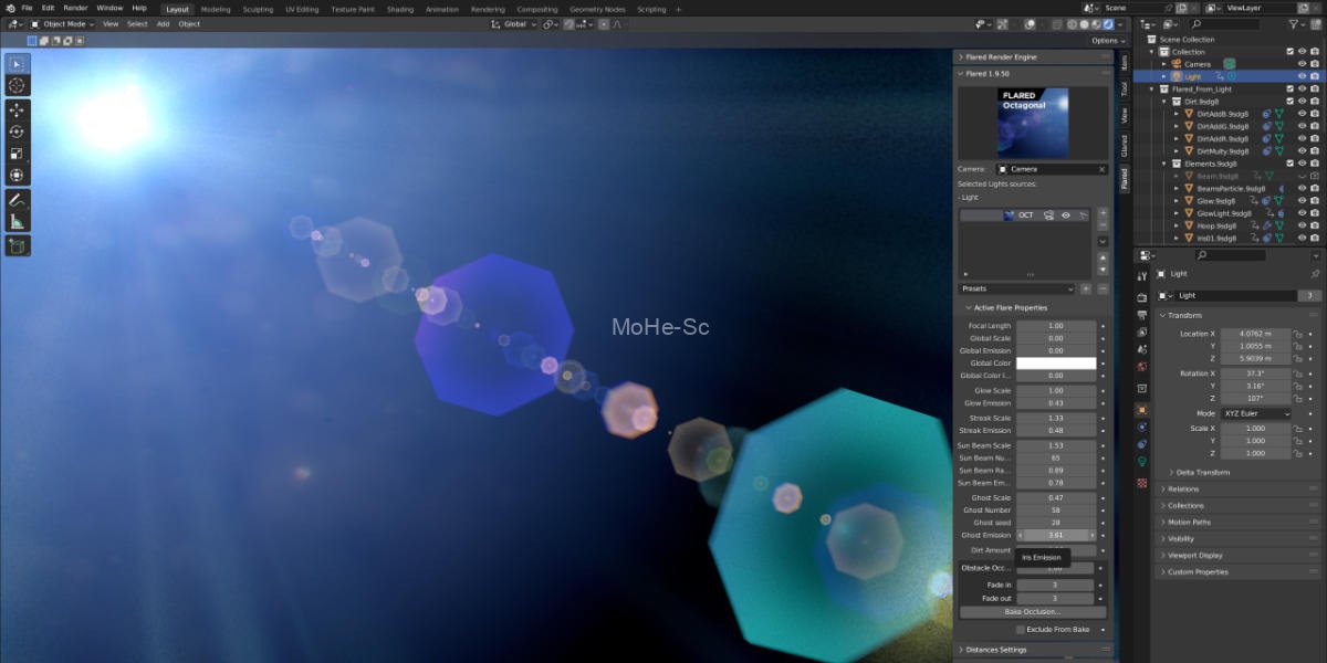 Blender镜头光斑光效插件 Flared V1.9.51 – Lens Flares In Blender For Blender 2.9+ -7