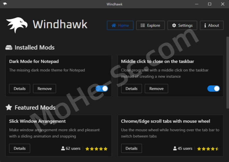 Windows 模块化修改工具 Windhawk 1.0 Beta 发布 定制专属于你的操作系统-MOHE素材库-设计行业的乐园，各类素材的矿山！
