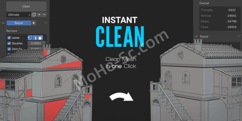 Blender布线优化去除插件 Instant Clean V2.0 For Blender 2.93+-MOHE素材库-设计行业的乐园，各类素材的矿山！