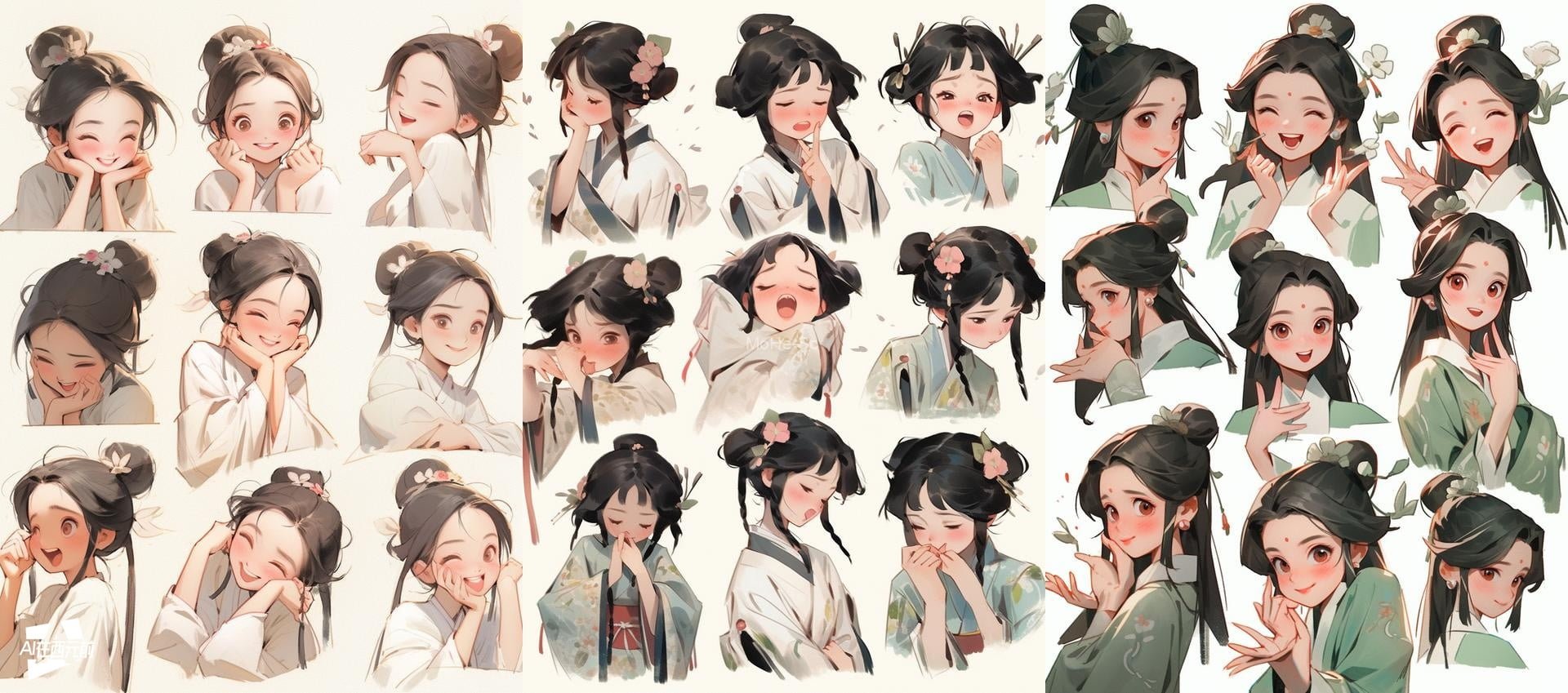 Midjourney5分钟生成一套灵气可爱的古风女孩表情包，附各种表情参考关键词，78P -2