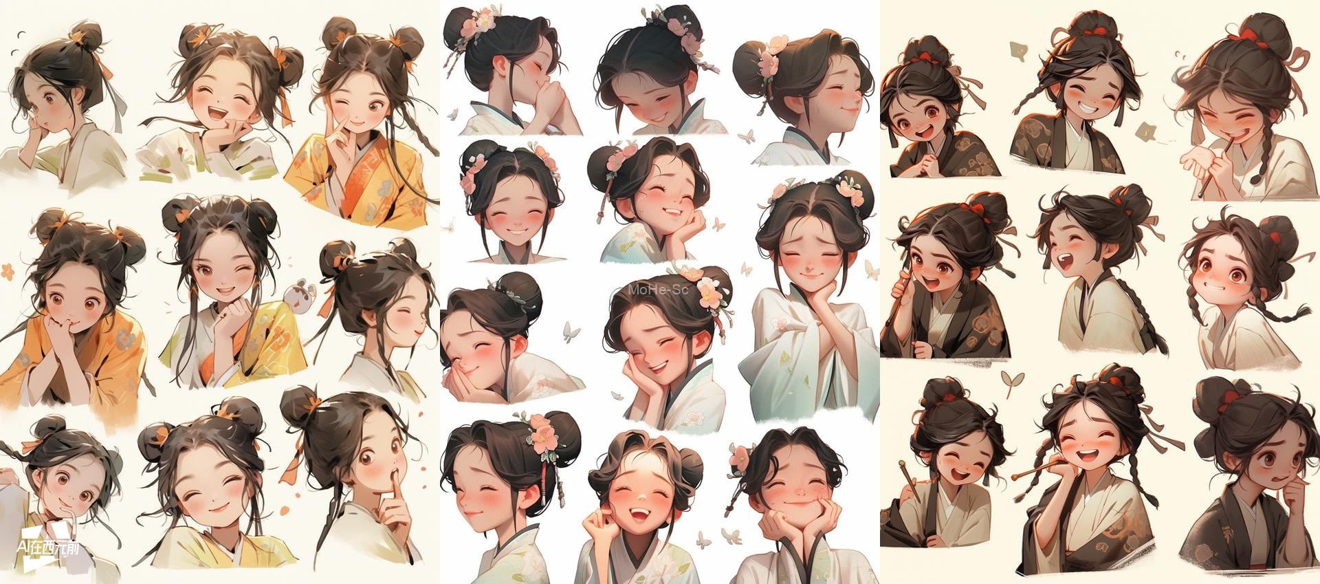 Midjourney5分钟生成一套灵气可爱的古风女孩表情包，附各种表情参考关键词，78P -3
