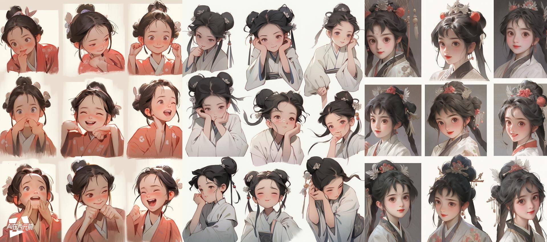 Midjourney5分钟生成一套灵气可爱的古风女孩表情包，附各种表情参考关键词，78P -4