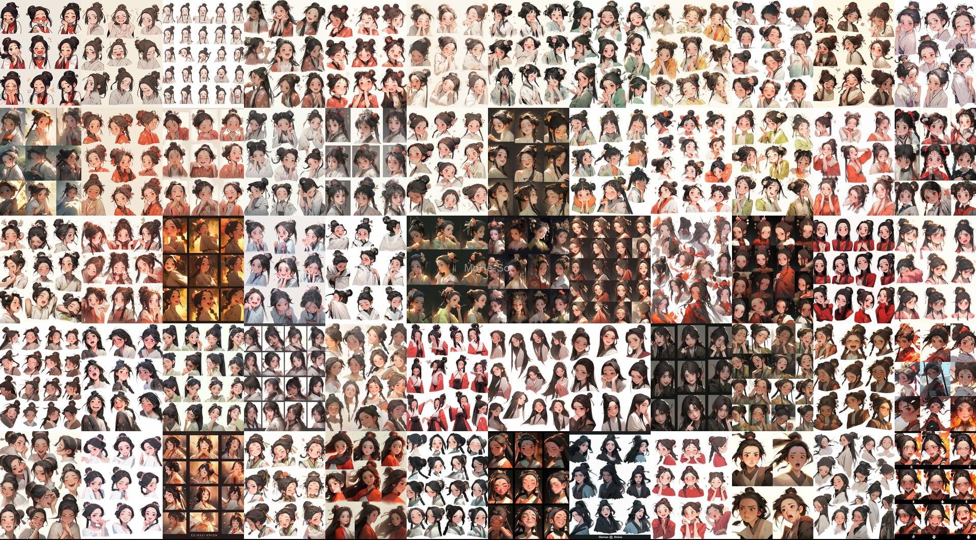 Midjourney5分钟生成一套灵气可爱的古风女孩表情包，附各种表情参考关键词，78P -5