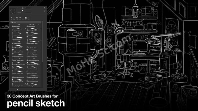 原画概念图PS笔刷预设 Artstation – 30 Brushes for Concept Art-MOHE素材库-设计行业的乐园,各类素材的矿山!