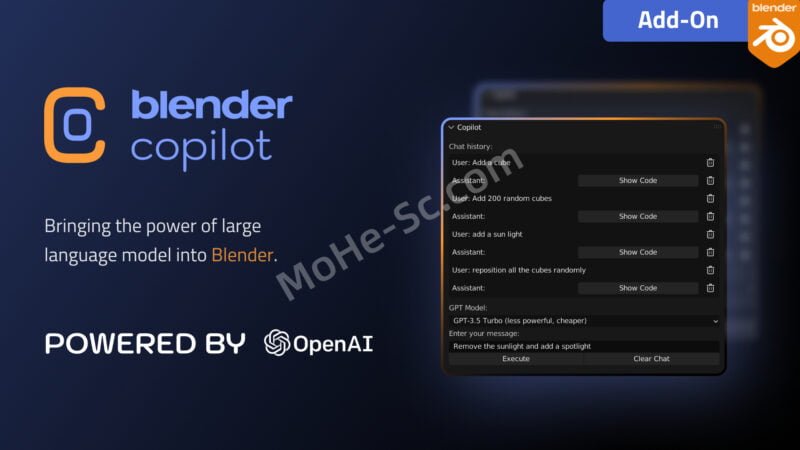 Bender桥接ChatGPT AI插件 Blender Copilot For Blender 3.2 +-MOHE素材库-设计行业的乐园,各类素材的矿山!