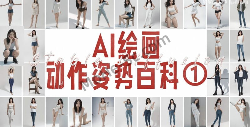 Stable Diffusion + Midjourney等AI绘画工具人物姿势关键词大全 Pose Prompt-MOHE素材库-设计行业的乐园，各类素材的矿山！