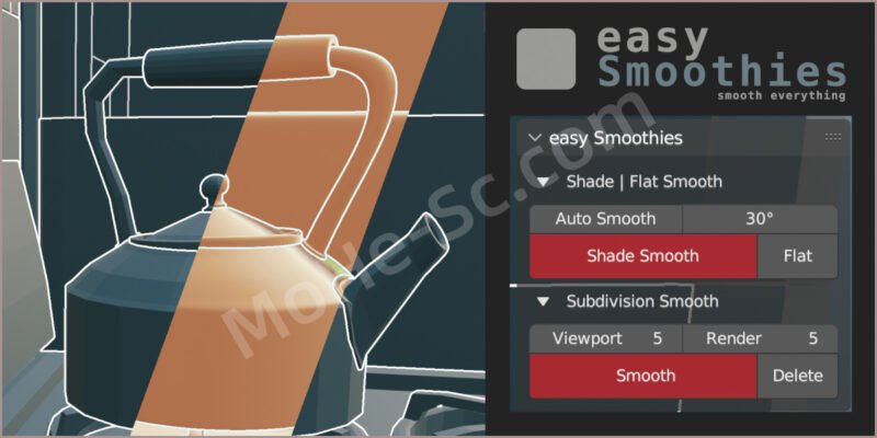 Blender模型平滑插件 Easy Smoothies v1.0.0 For Blender 3.0+-MOHE素材库-设计行业的乐园，各类素材的矿山！