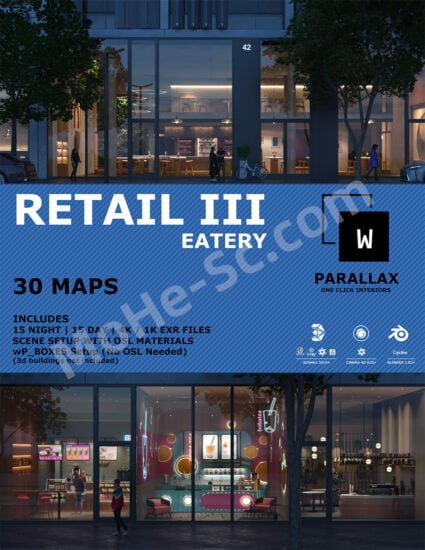 商店室内环境3D视差贴图 EXR\OSL\3D透视贴图WParallax Retail 03 Eatery-MOHE素材库-设计行业的乐园，各类素材的矿山！
