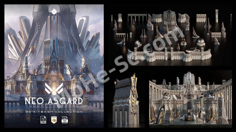 Neo Asgard - Nordic Fantasy Style Buildings Kitbash Pack 53套北欧奇幻风格建筑3D模型  [Blender/FBX/OBJ格式]-MOHE素材库-设计行业的乐园，各类素材的矿山！