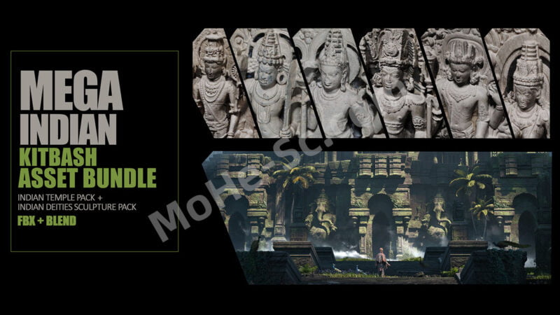 印度佛像神庙3D模型 Artstation – Mega Indian Kitbash Asset Bundle – Indian Temple Architecture Pack + Indian Deities sculpture Bundle-MOHE素材库-设计行业的乐园，各类素材的矿山！