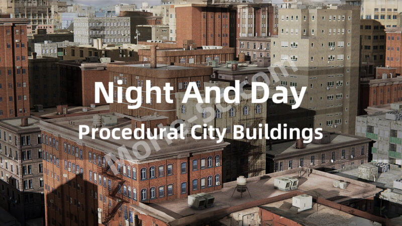 Blender白天夜晚建筑楼房资产预设 Night And Day – Procedural City Buildings V2.5 For Blender 3.5 +-MOHE素材库-设计行业的乐园，各类素材的矿山！