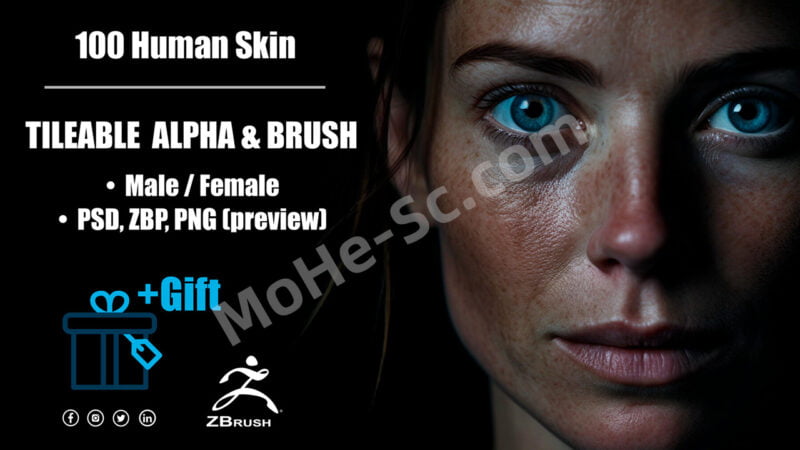 Artstation – Human Skin Kit – Tileable Alpha and Brush 人物皮肤笔刷贴图素材-MOHE素材库-设计行业的乐园，各类素材的矿山！