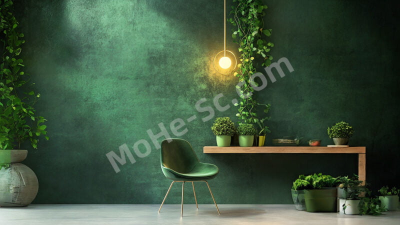 用绿色背景墙打造简约现代的室内设计家居家俱场景设计 Midjourney关键词-MOHE素材库-设计行业的乐园，各类素材的矿山！
