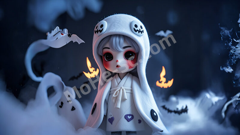 Midjourney 万圣节敲可爱的3D效果 Q版羊毛毡材质 鬼娃娃 提示词咒语分享-MOHE素材库-设计行业的乐园，各类素材的矿山！