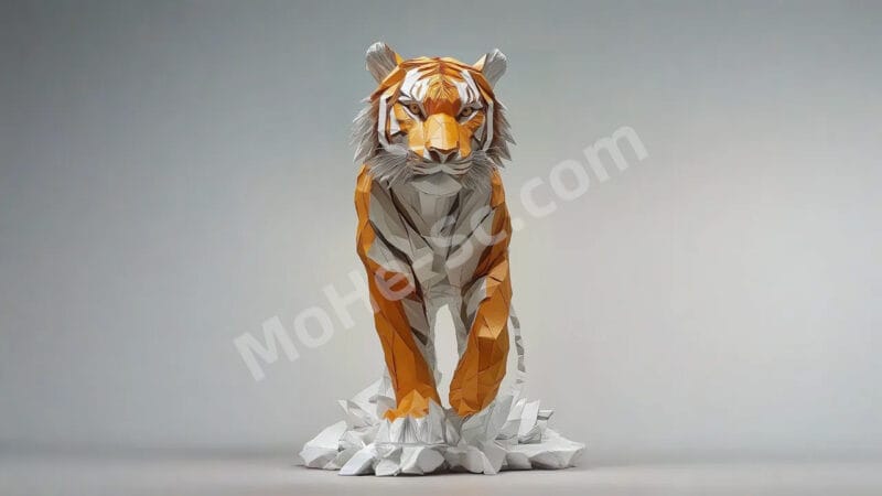 Midjourney 一只雄伟的折纸艺术 纸老虎 提示词-MOHE素材库-设计行业的乐园，各类素材的矿山！