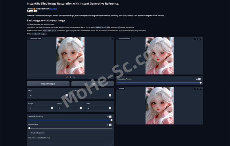 Hugging Face 免费开源 AI 照片修复神器！一键让模糊照片秒变清晰，在线使用 InstantIR-MOHE素材库-设计行业的乐园，各类素材的矿山！