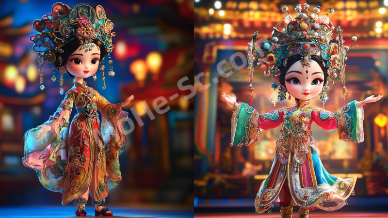 Midjourney一位身着华丽传统戏曲服饰的表演艺术家，迪士尼风格 提示词-MOHE素材库-设计行业的乐园，各类素材的矿山！