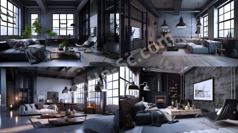 Midjourney 工业风公寓室内装修设计 提示词分享-MOHE素材库-设计行业的乐园，各类素材的矿山！