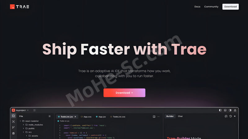 Trae – 字节跳动推出的免费AI编程工具，基于Claude模型-MOHE素材库-设计行业的乐园，各类素材的矿山！