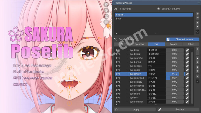 Blender卡通角色姿势库插件 Sakura Poselib V1.2.8 For Blender 4.2 +-MOHE素材库-设计行业的乐园，各类素材的矿山！