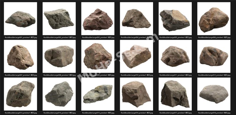 3DsMAX+Vray 60套岩石模型 长满青苔的石头3D模型-MOHE素材库-设计行业的乐园，各类素材的矿山！