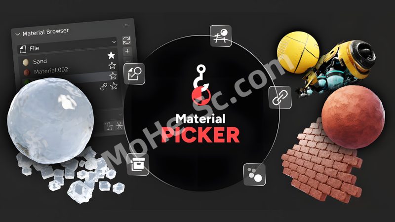 Blender视窗材质拾取插件 Material Picker V1.3.2 For Blender 3.4 +-MOHE素材库-设计行业的乐园，各类素材的矿山！