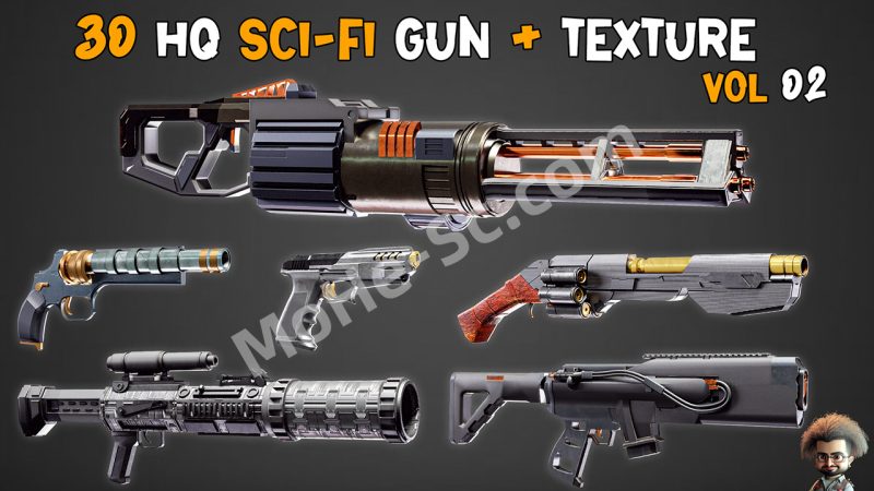Blender科幻手枪狙击枪散弹枪3D模型游戏武器素材30把 30 HQ Sci-Fi Gun + 4K Texture - Vol 02-MOHE素材库-设计行业的乐园,各类素材的矿山!