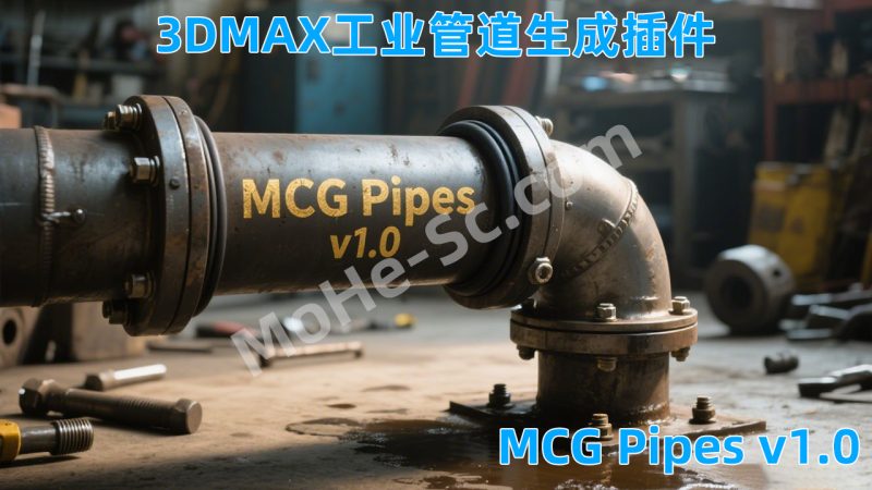 3DMAX工业管道生成插件 MCG Pipes v1.0 支持3DMAX2018 + 中文汉化版-MOHE素材库-设计行业的乐园，各类素材的矿山！