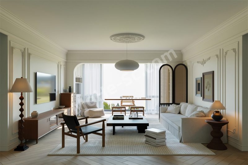 小正3DMax 2024 + Corona Render 12.1模型专辑_白色法式公寓室内设计-MOHE素材库-设计行业的乐园，各类素材的矿山！